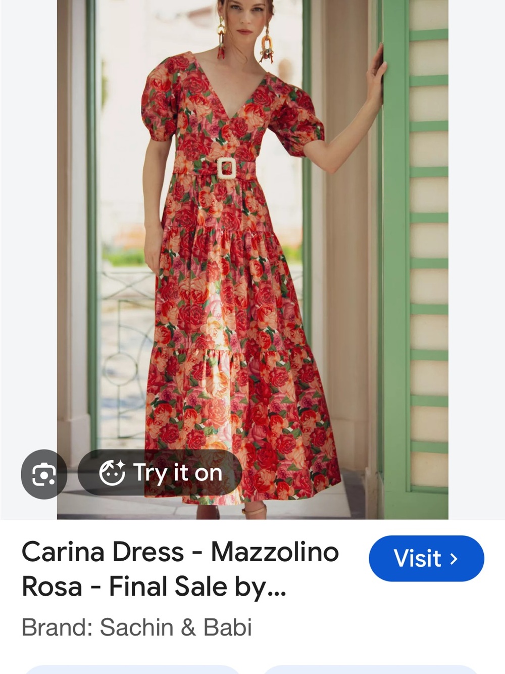 Sachin + Babi Red Floral V-Neck Maxi Dress with Belt-Carina dress!